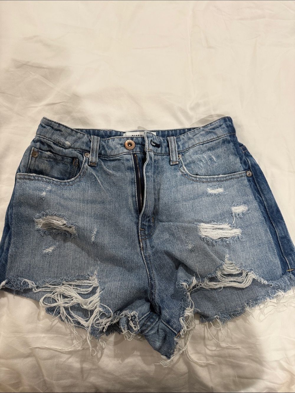 pistola Light Blue Distressed High-Waist Denim Shorts